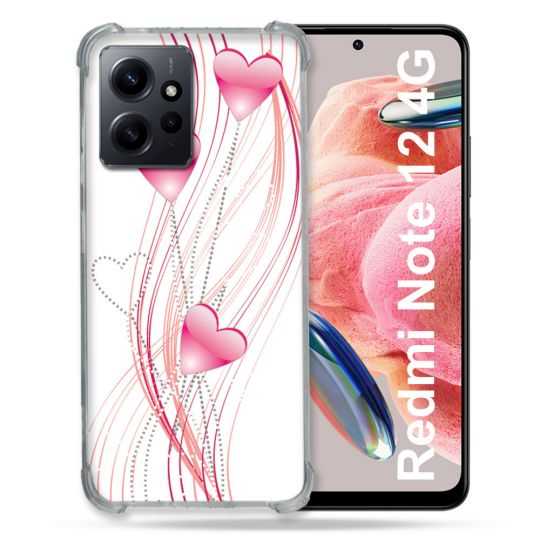 Coque Renforcée En Verre Trempé Pour Xiaomi Redmi Note 12 4G Amour Coeur Rose Montant sur Blanc