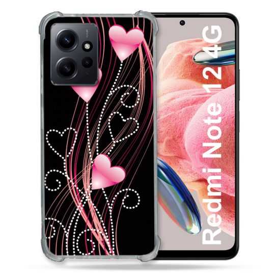 Coque Renforcée En Verre Trempé Pour Xiaomi Redmi Note 12 4G Amour Coeur Rose Montant sur Noir