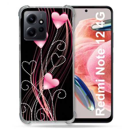 Coque Renforcée En Verre Trempé Pour Xiaomi Redmi Note 12 4G Amour Coeur Rose Montant sur Noir