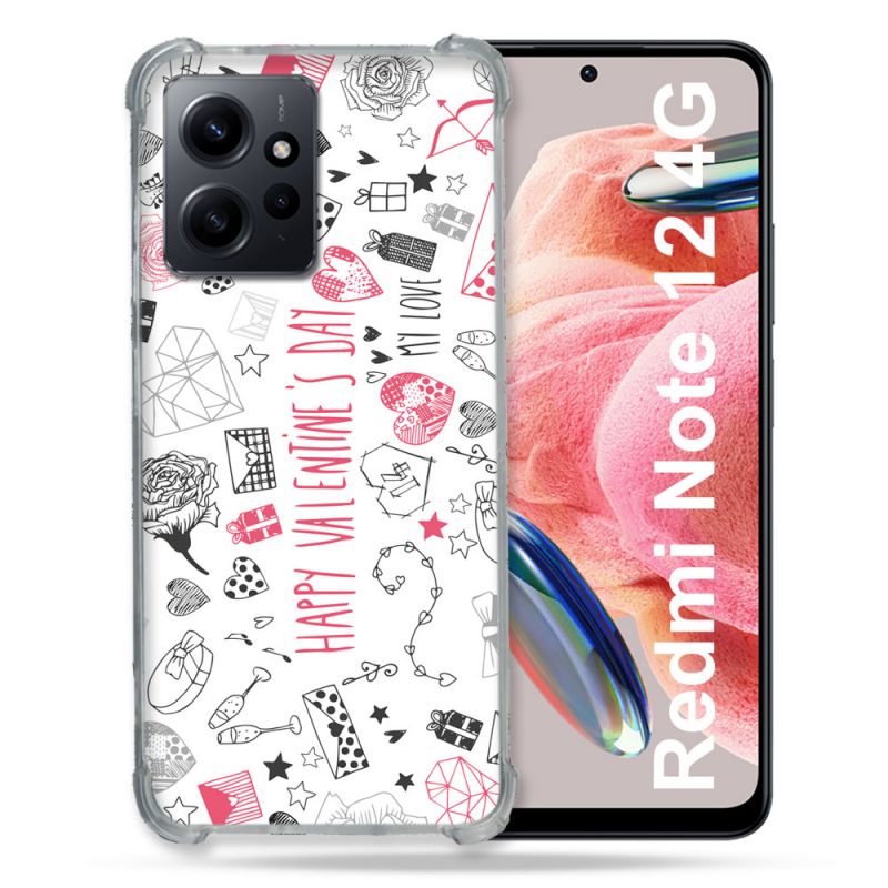 Coque Renforcée En Verre Trempé Pour Xiaomi Redmi Note 12 4G Amour Valentines