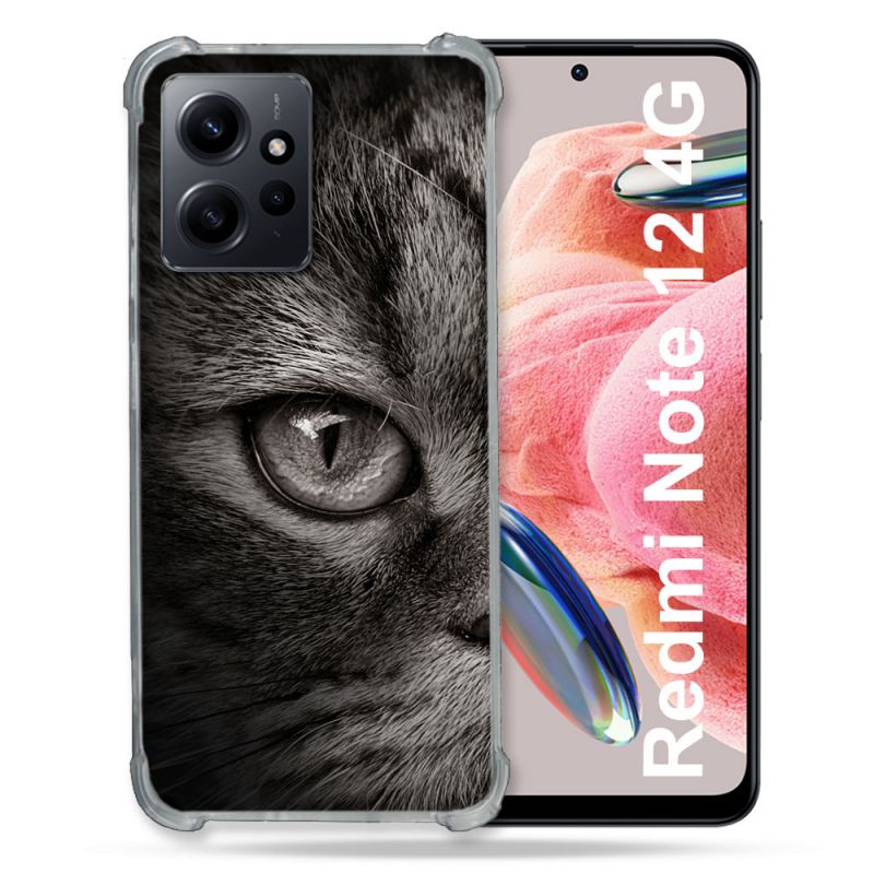 Coque Renforcée En Verre Trempé Pour Xiaomi Redmi Note 12 4G Animal Chat Gris