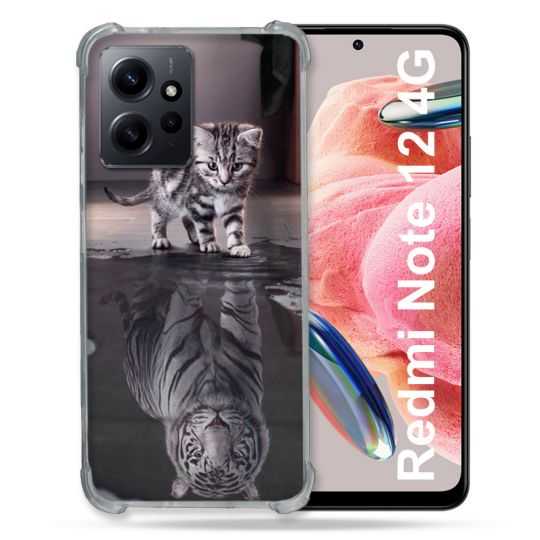 Coque Renforcée En Verre Trempé Pour Xiaomi Redmi Note 12 4G Animal Chat Reflet