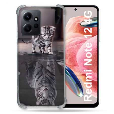 Coque Renforcée En Verre Trempé Pour Xiaomi Redmi Note 12 4G Animal Chat Reflet
