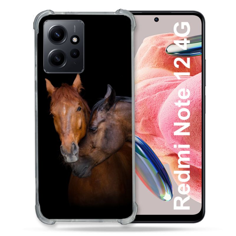Coque Renforcée En Verre Trempé Pour Xiaomi Redmi Note 12 4G Animal Cheval Marron