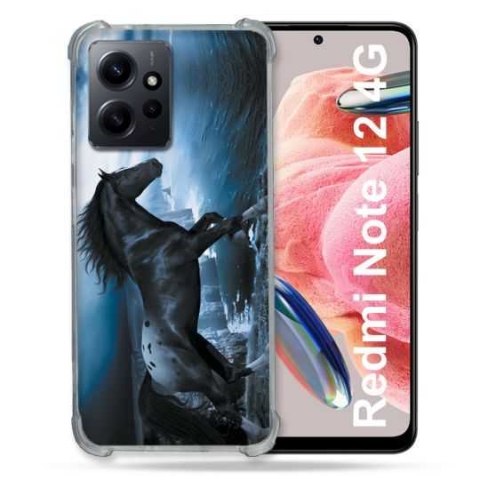Coque Renforcée En Verre Trempé Pour Xiaomi Redmi Note 12 4G Animal Cheval Noir