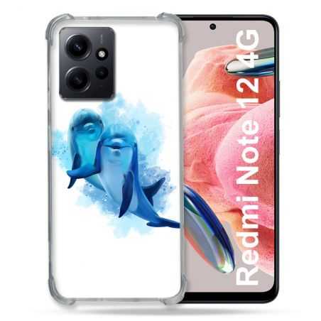 Coque Renforcée En Verre Trempé Pour Xiaomi Redmi Note 12 4G Animal Dauphin Duo
