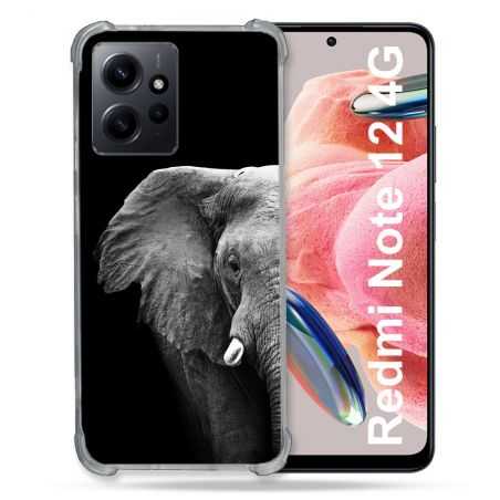 Coque Renforcée En Verre Trempé Pour Xiaomi Redmi Note 12 4G Animal Elephant Noir