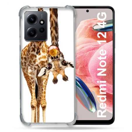 Coque Renforcée En Verre Trempé Pour Xiaomi Redmi Note 12 4G Animal Girafe Blanche