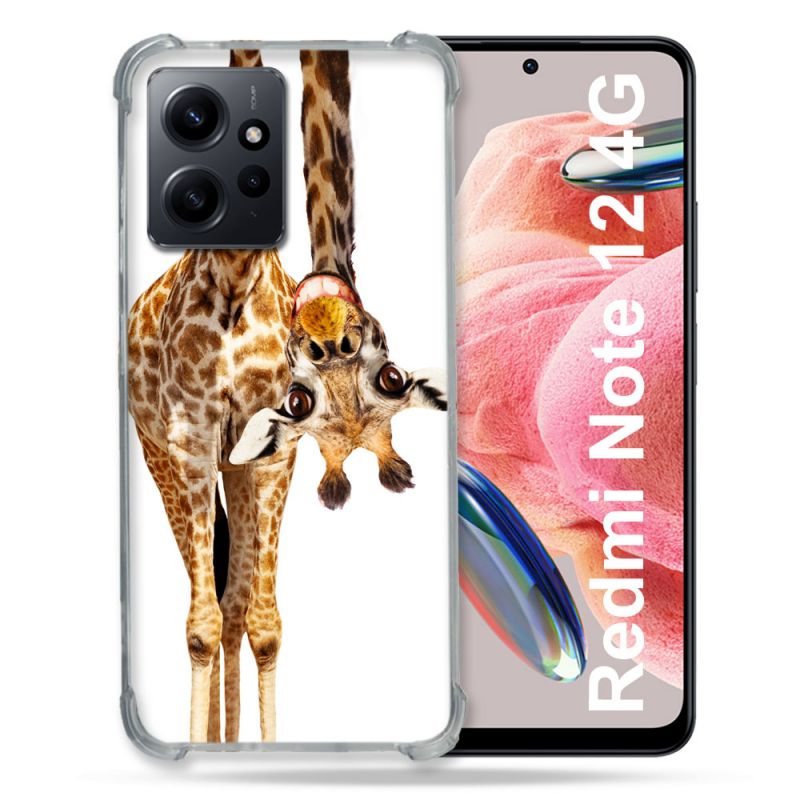 Coque Renforcée En Verre Trempé Pour Xiaomi Redmi Note 12 4G Animal Girafe Blanche