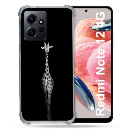 Coque Renforcée En Verre Trempé Pour Xiaomi Redmi Note 12 4G Animal Girafe Noire