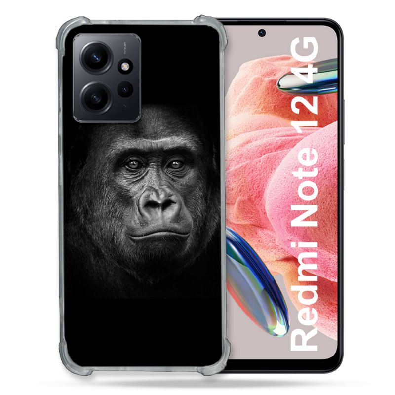 Coque Renforcée En Verre Trempé Pour Xiaomi Redmi Note 12 4G Animal Gorille Noir