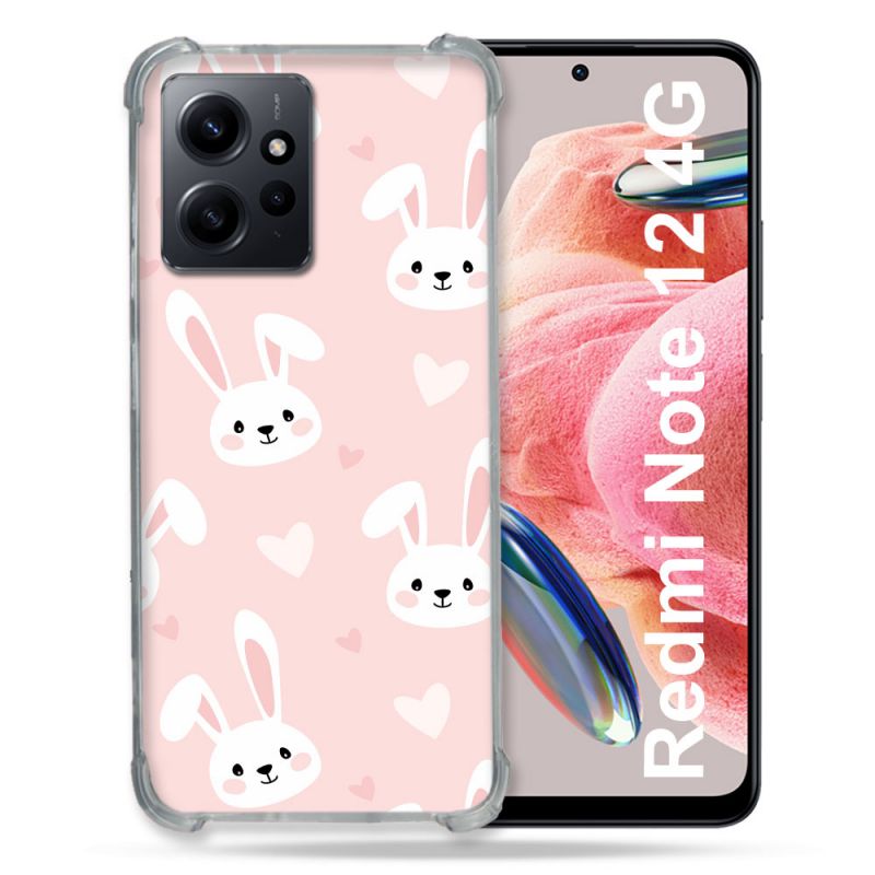 Coque Renforcée En Verre Trempé Pour Xiaomi Redmi Note 12 4G Animal Lapin Rose