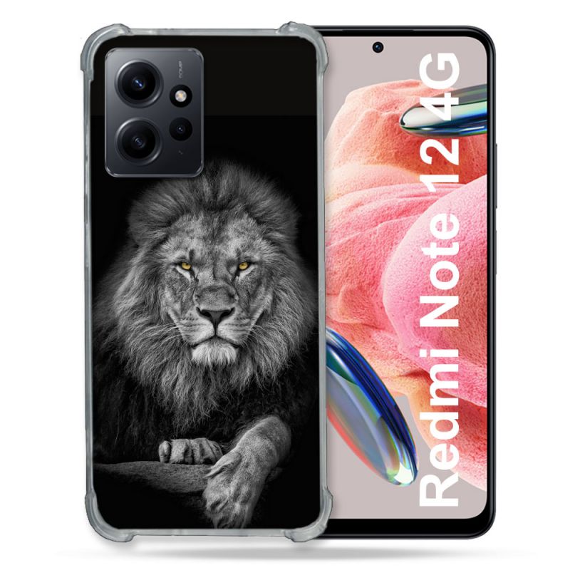 Coque Renforcée En Verre Trempé Pour Xiaomi Redmi Note 12 4G Animal Lion Majestueux