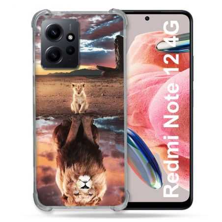 Coque Renforcée En Verre Trempé Pour Xiaomi Redmi Note 12 4G Animal Lion Reflet