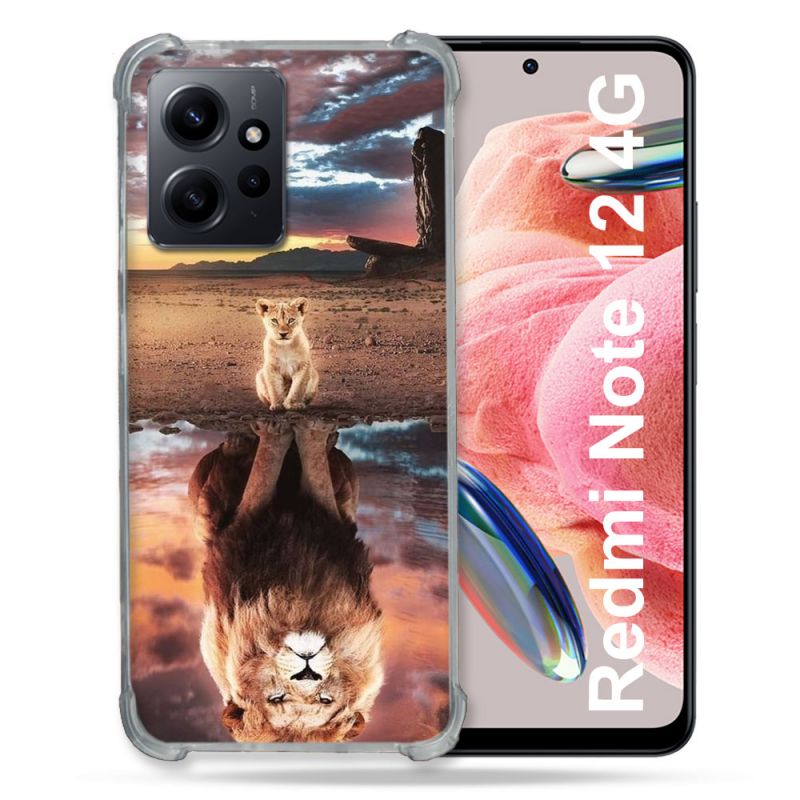 Coque Renforcée En Verre Trempé Pour Xiaomi Redmi Note 12 4G Animal Lion Reflet
