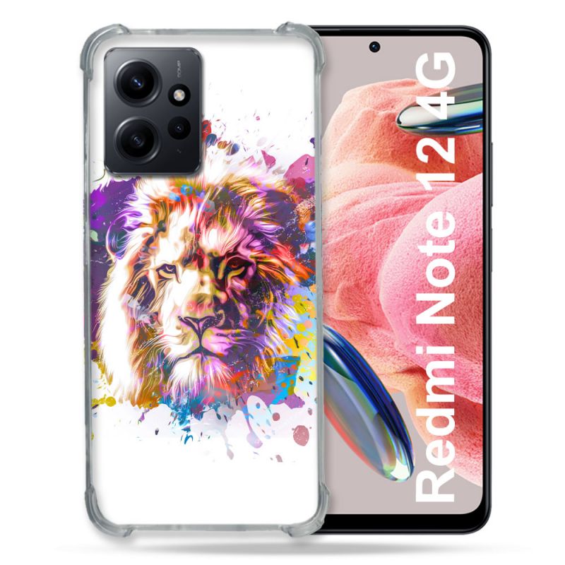 Coque Renforcée En Verre Trempé Pour Xiaomi Redmi Note 12 4G Animal Lion Tag
