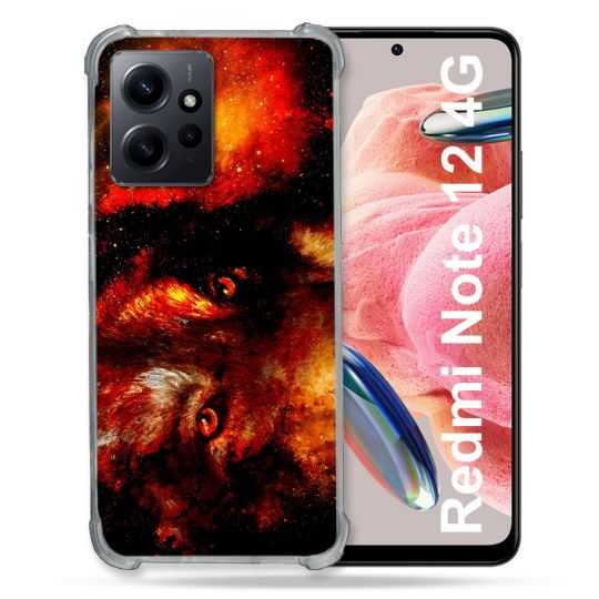 Coque Renforcée En Verre Trempé Pour Xiaomi Redmi Note 12 4G Animal Loup Espace