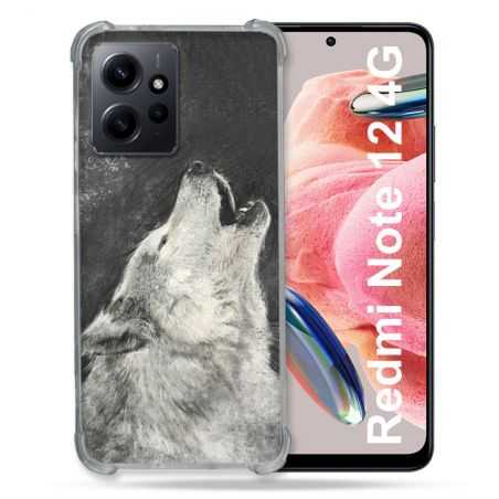 Coque Renforcée En Verre Trempé Pour Xiaomi Redmi Note 12 4G Animal Loup Hurlement