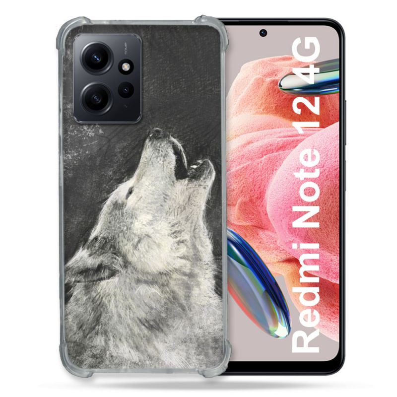 Coque Renforcée En Verre Trempé Pour Xiaomi Redmi Note 12 4G Animal Loup Hurlement