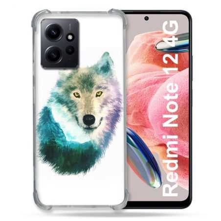 Coque Renforcée En Verre Trempé Pour Xiaomi Redmi Note 12 4G Animal Loup Montagne