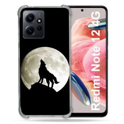 Coque Renforcée En Verre Trempé Pour Xiaomi Redmi Note 12 4G Animal Loup Noir