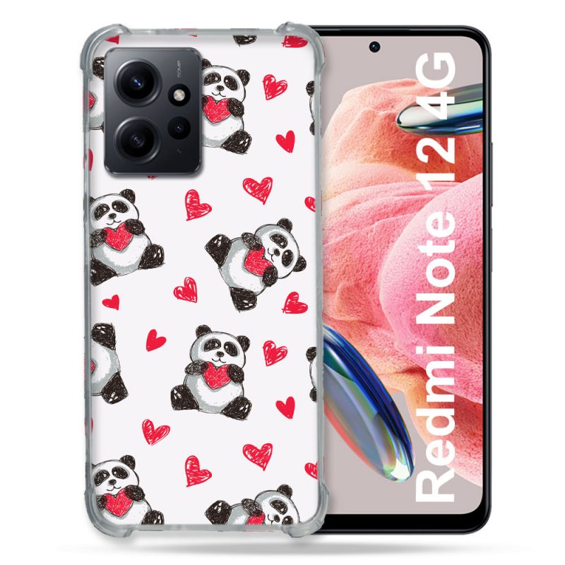 Coque Renforcée En Verre Trempé Pour Xiaomi Redmi Note 12 4G Animal Panda Cœur