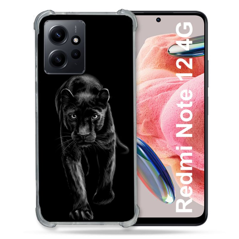 Coque Renforcée En Verre Trempé Pour Xiaomi Redmi Note 12 4G Animal Panthère Noire