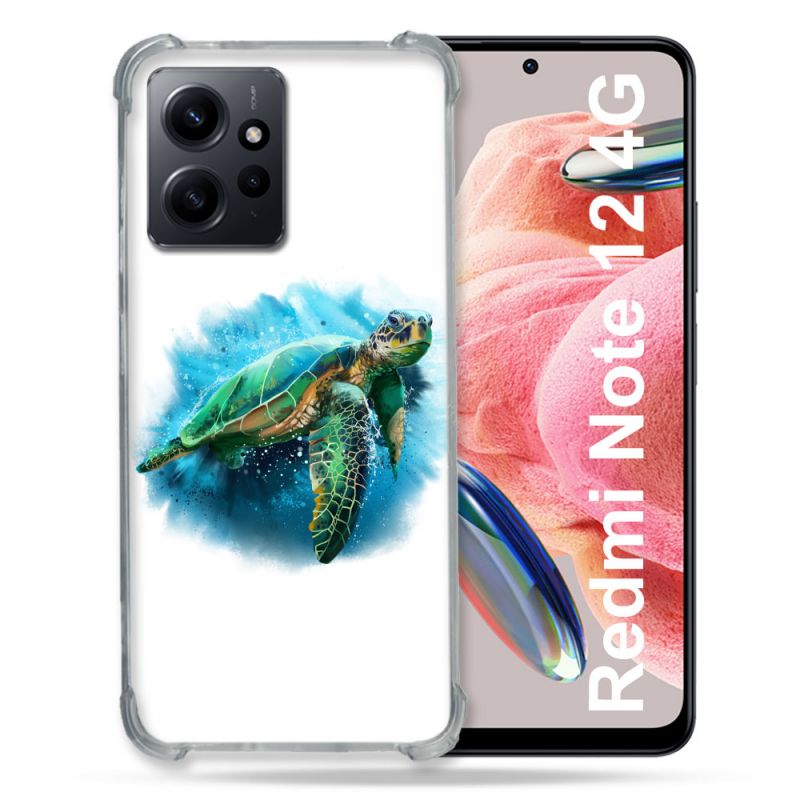 Coque Renforcée En Verre Trempé Pour Xiaomi Redmi Note 12 4G Animal Tortue Blanche multicolore