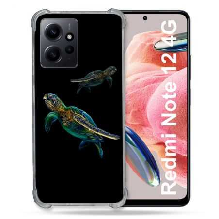 Coque Renforcée En Verre Trempé Pour Xiaomi Redmi Note 12 4G Animal Tortue Noire multicolore