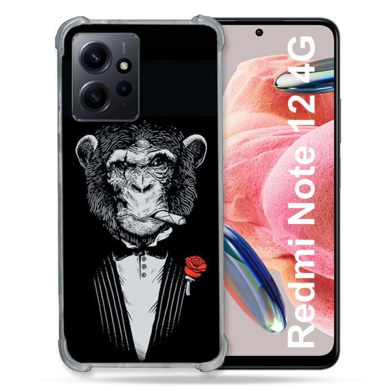 Coque Renforcée En Verre Trempé Pour Xiaomi Redmi Note 12 4G Decale Singe Mafia