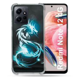 Coque Renforcée En Verre Trempé Pour Xiaomi Redmi Note 12 4G Fantastique Dragon Bleu