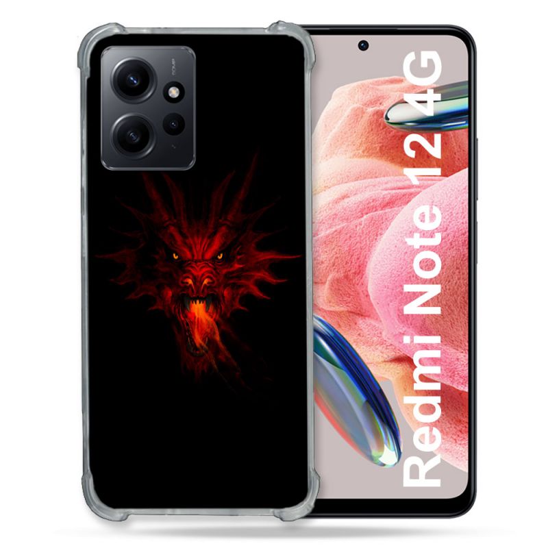 Coque Renforcée En Verre Trempé Pour Xiaomi Redmi Note 12 4G Fantastique Dragon Feu