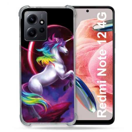 Coque Renforcée En Verre Trempé Pour Xiaomi Redmi Note 12 4G Fantastique Licorne Arc en ciel