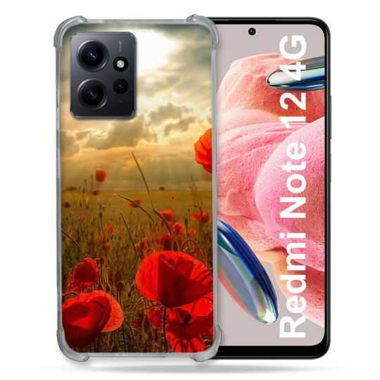Coque Renforcée En Verre Trempé Pour Xiaomi Redmi Note 12 4G Fleur Coquelicot