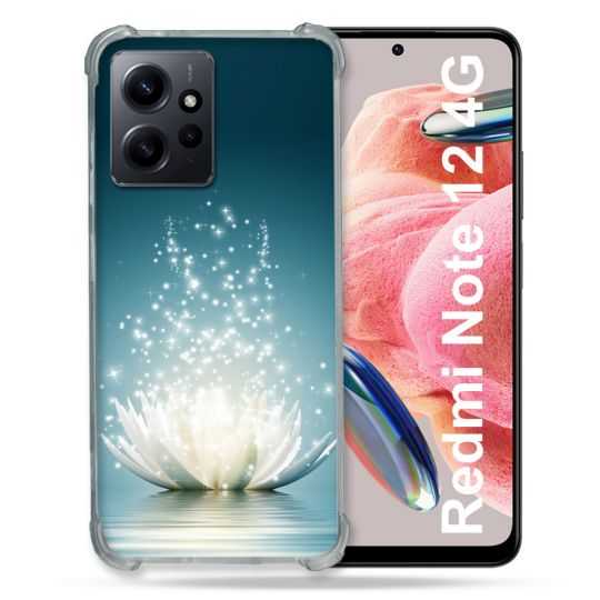 Coque Renforcée En Verre Trempé Pour Xiaomi Redmi Note 12 4G Fleur Lotus Blanc