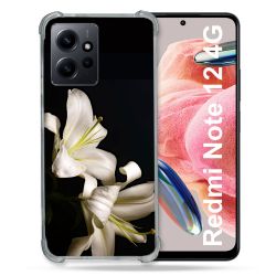 Coque Renforcée En Verre Trempé Pour Xiaomi Redmi Note 12 4G Fleur Lys Noir