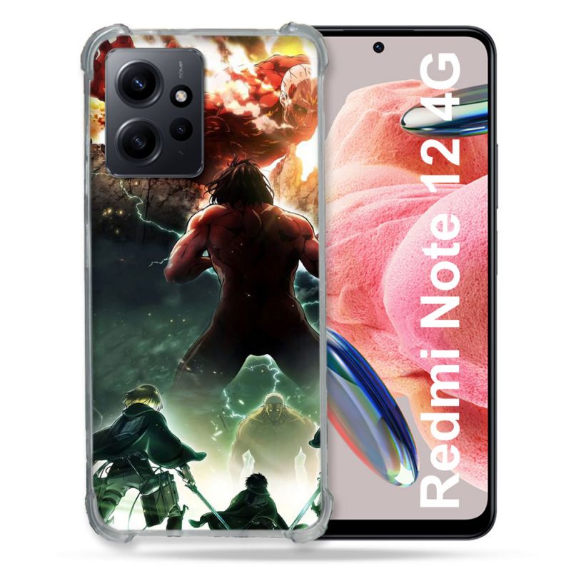 Coque Renforcée En Verre Trempé Pour Xiaomi Redmi Note 12 4G Manga Attaque Titans Combat