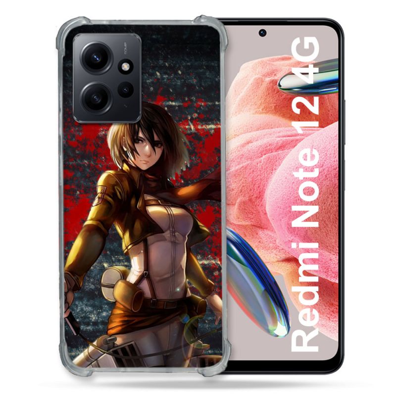 Coque Renforcée En Verre Trempé Pour Xiaomi Redmi Note 12 4G Manga Attaque Titans Mikasa
