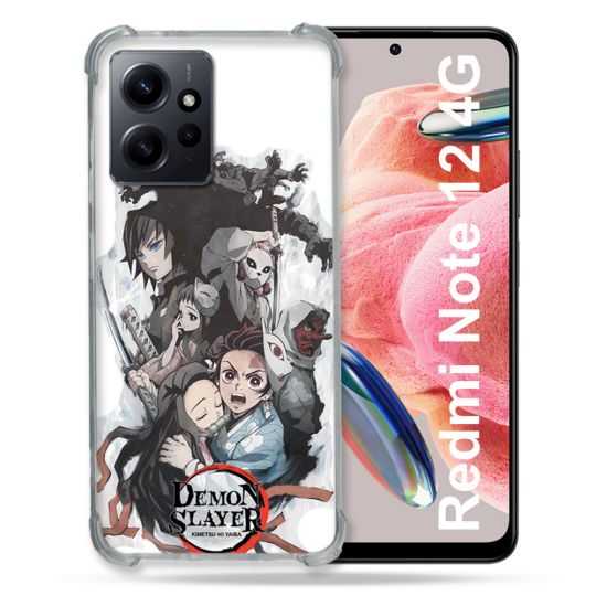 Coque Renforcée En Verre Trempé Pour Xiaomi Redmi Note 12 4G Manga Demon Slayer Blanc