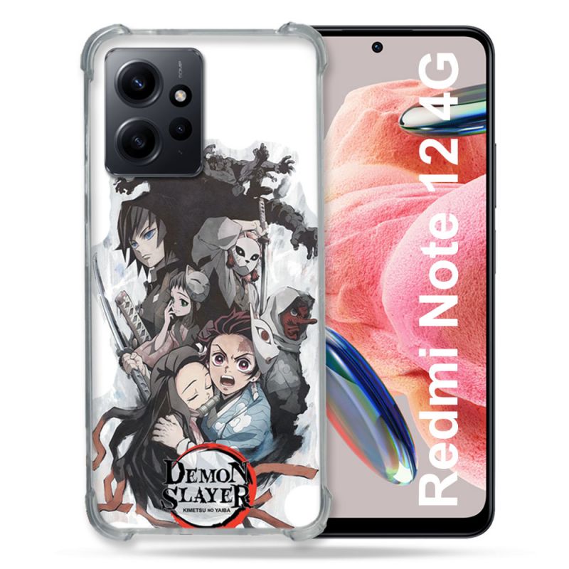 Coque Renforcée En Verre Trempé Pour Xiaomi Redmi Note 12 4G Manga Demon Slayer Blanc