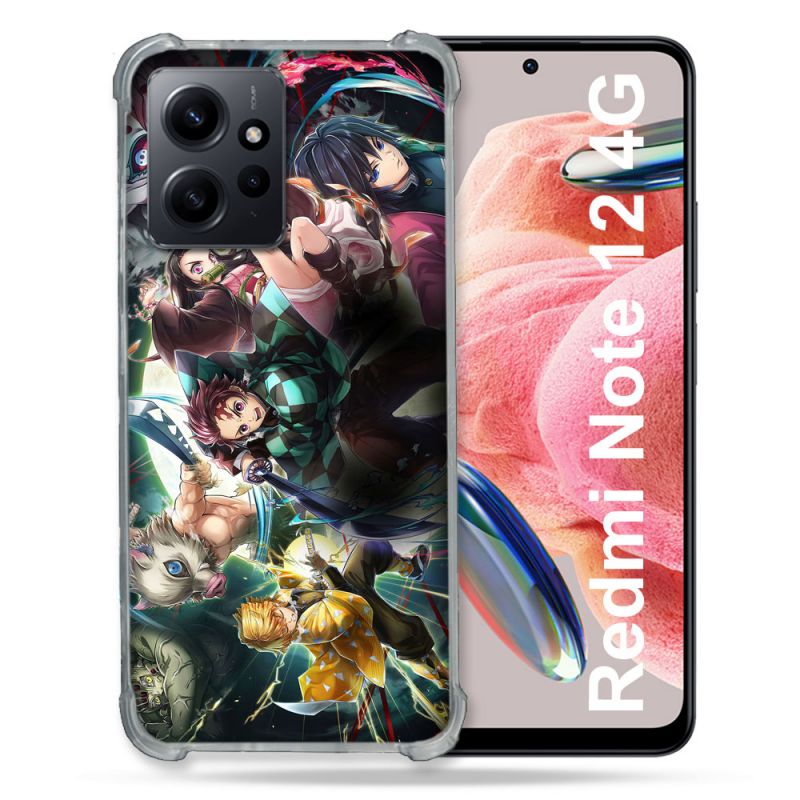Coque Renforcée En Verre Trempé Pour Xiaomi Redmi Note 12 4G Manga Demon Slayer Groupe