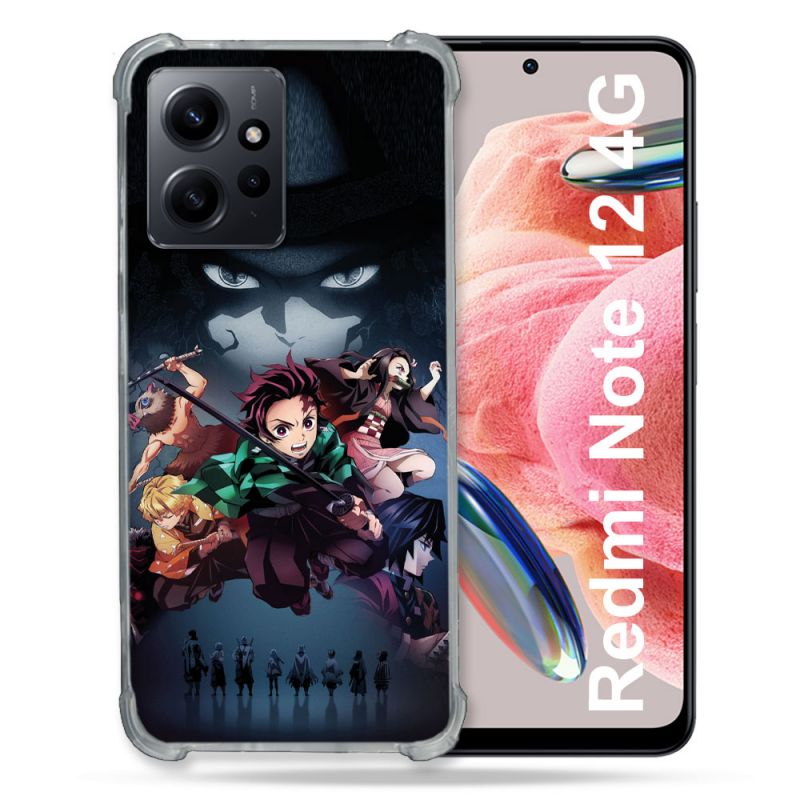 Coque Renforcée En Verre Trempé Pour Xiaomi Redmi Note 12 4G Manga Demon Slayer Noir