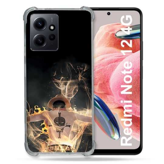 Coque Renforcée En Verre Trempé Pour Xiaomi Redmi Note 12 4G Manga One Piece Ace Noir