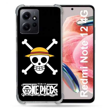 Coque Renforcée En Verre Trempé Pour Xiaomi Redmi Note 12 4G Manga One Piece Tete de Mort
