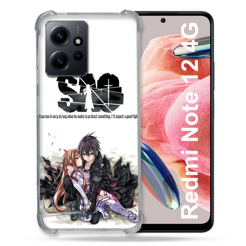 Coque Renforcée En Verre Trempé Pour Xiaomi Redmi Note 12 4G Manga SAO sword Art Online Blanc