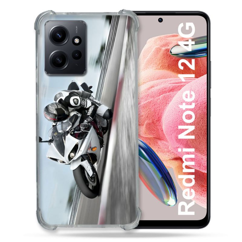 Coque Renforcée En Verre Trempé Pour Xiaomi Redmi Note 12 4G Moto Course GP Blanche