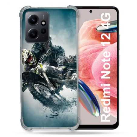 Coque Renforcée En Verre Trempé Pour Xiaomi Redmi Note 12 4G Moto Cross Ombre