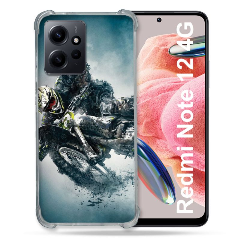 Coque Renforcée En Verre Trempé Pour Xiaomi Redmi Note 12 4G Moto Cross Ombre