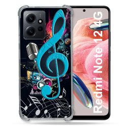 Coque Renforcée En Verre Trempé Pour Xiaomi Redmi Note 12 4G Musique Cle Sol Bleu