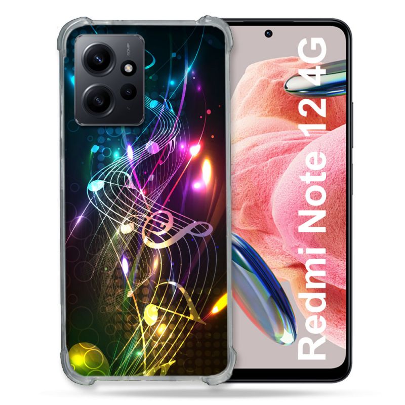 Coque Renforcée En Verre Trempé Pour Xiaomi Redmi Note 12 4G Musique Partition Multicolore